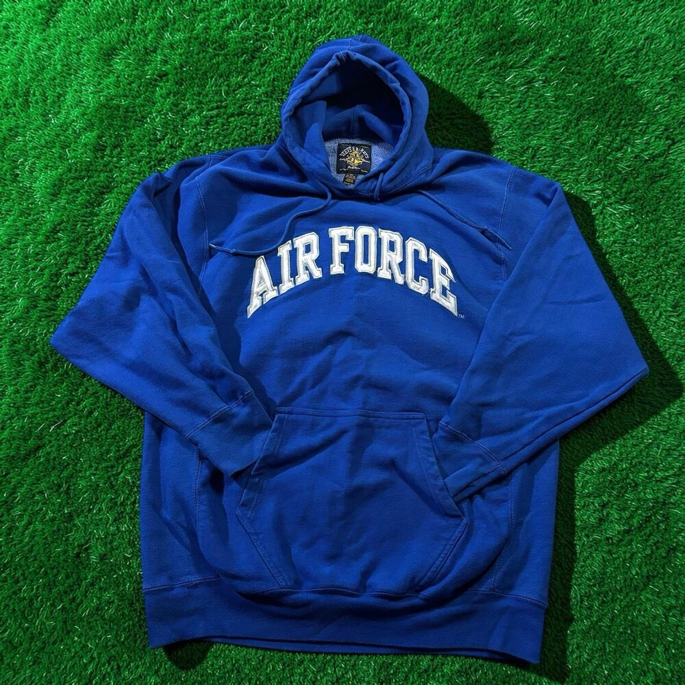 VTG Steve & Barrys Air Force Hoodie Mens XL Blue Spellout Heavyweight Sweatshirt